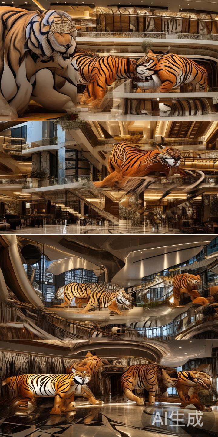 新葡京的老虎元素主要体现在外观雕塑、室内装饰以及品